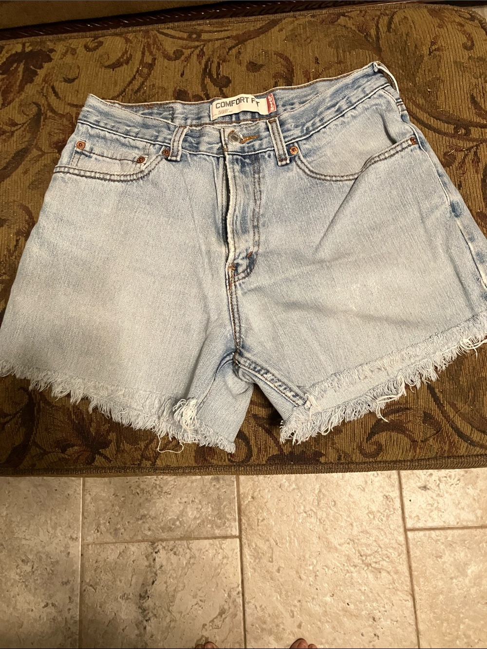 Levi's 560 Light Blue Frayed Denim Cutoff Shorts High Waisted